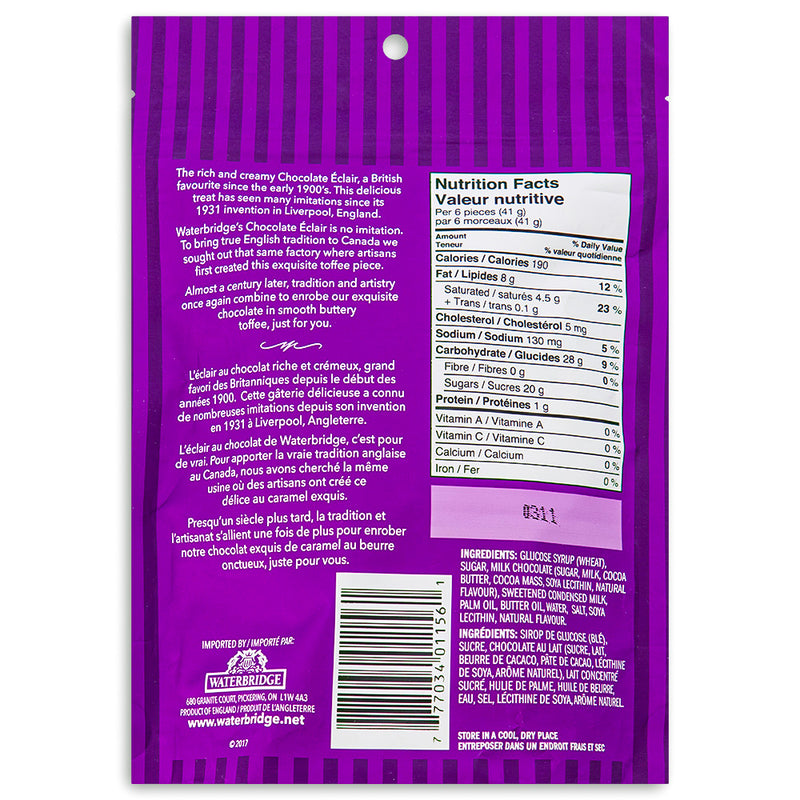 Waterbridge Just Toffee Chocolate Eclairs 180g Back