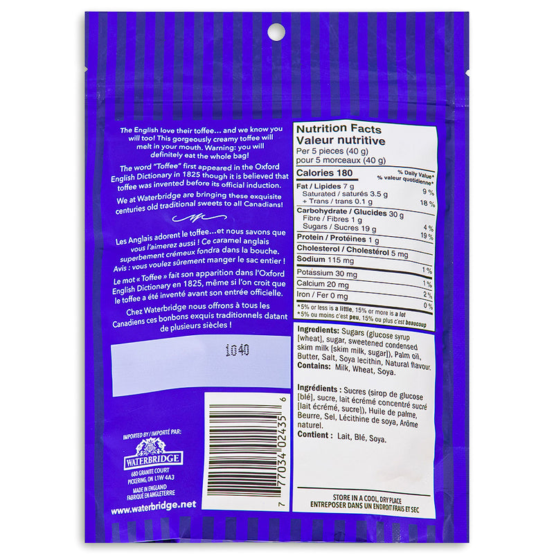 Waterbridge Just Toffee Creamy Toffee 180g Back