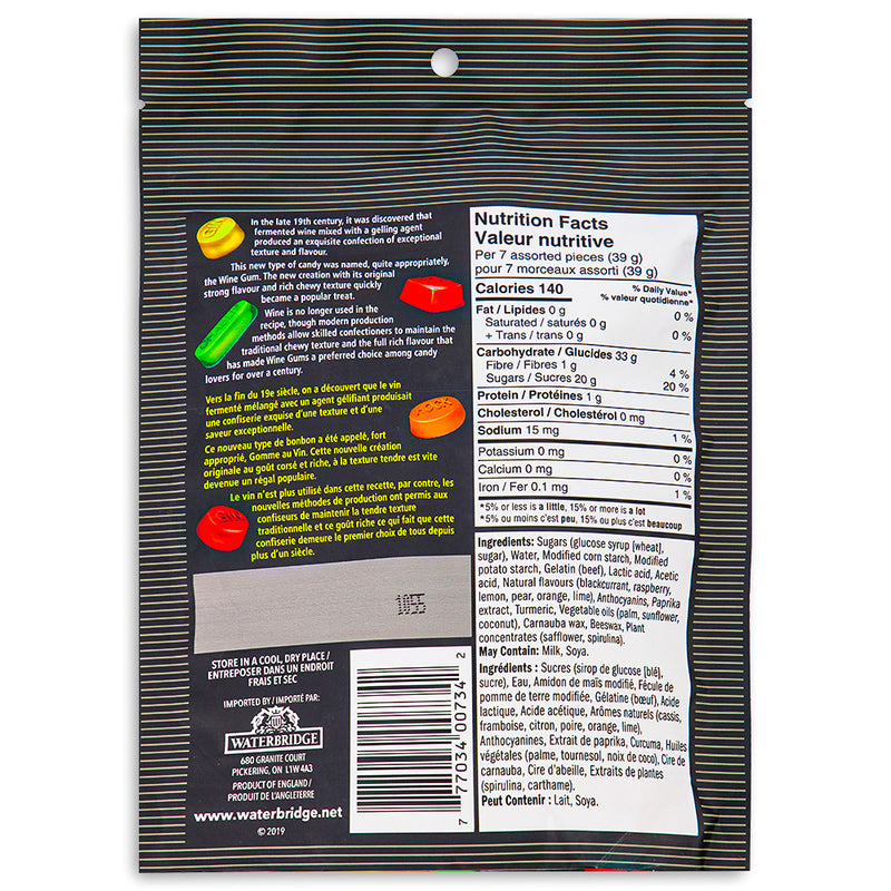 Waterbridge Wine Gums 200 g British Candy Back Ingredients