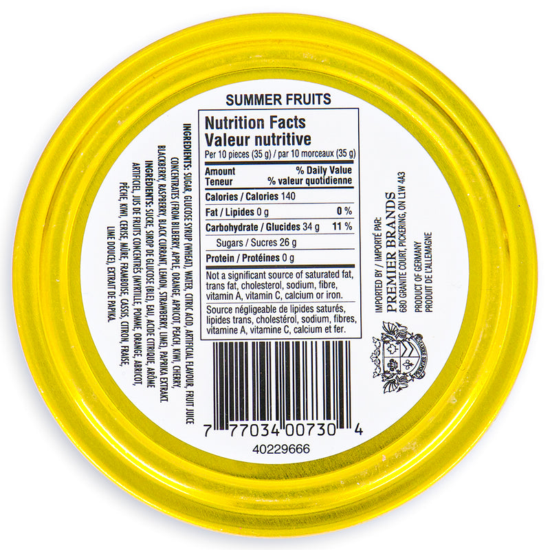 Waterbridge Travel Tin Summer Fruits Candy 175 g Back Ingredients