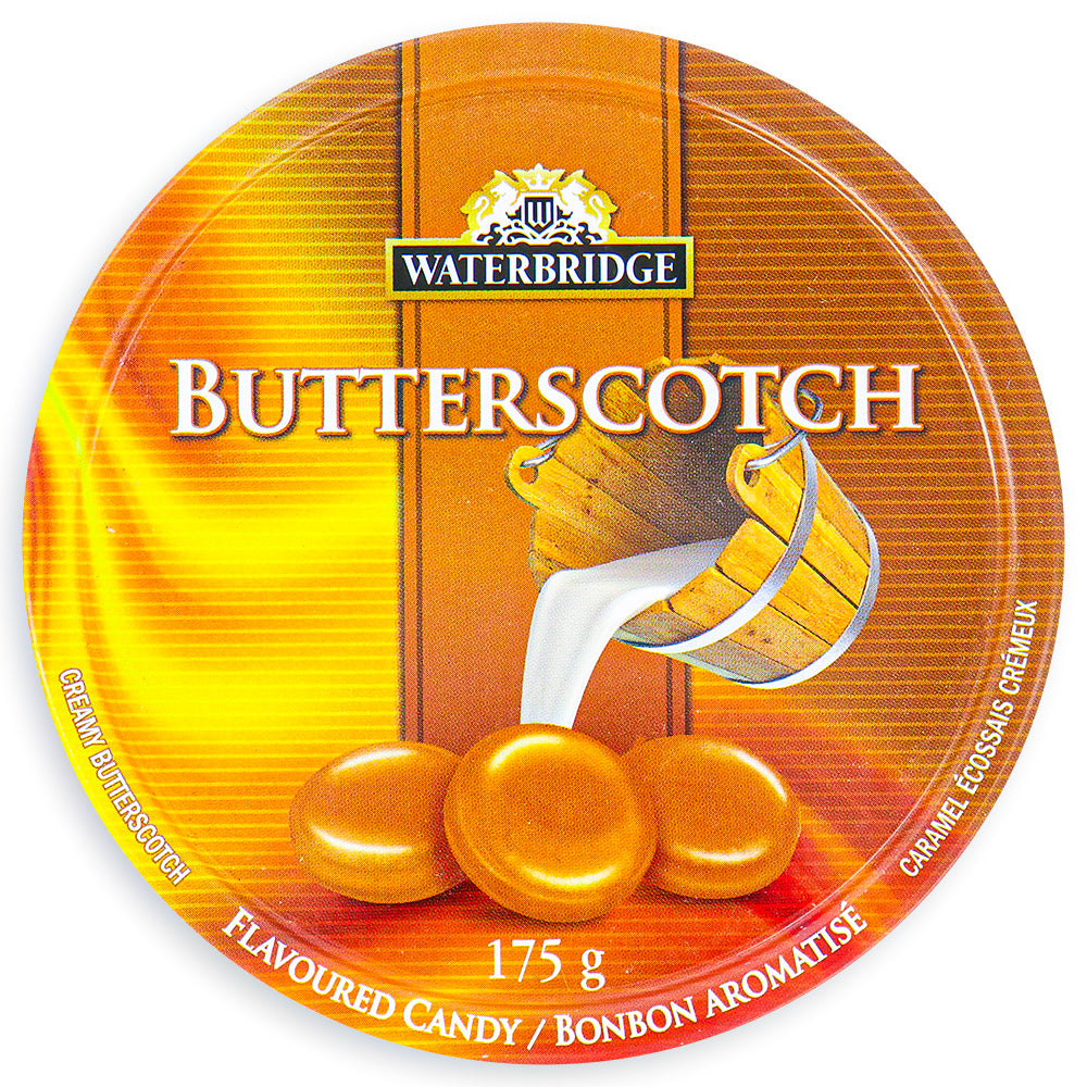 Waterbridge Travel Tin Butterscotch Candy Premier Brands 175g Front