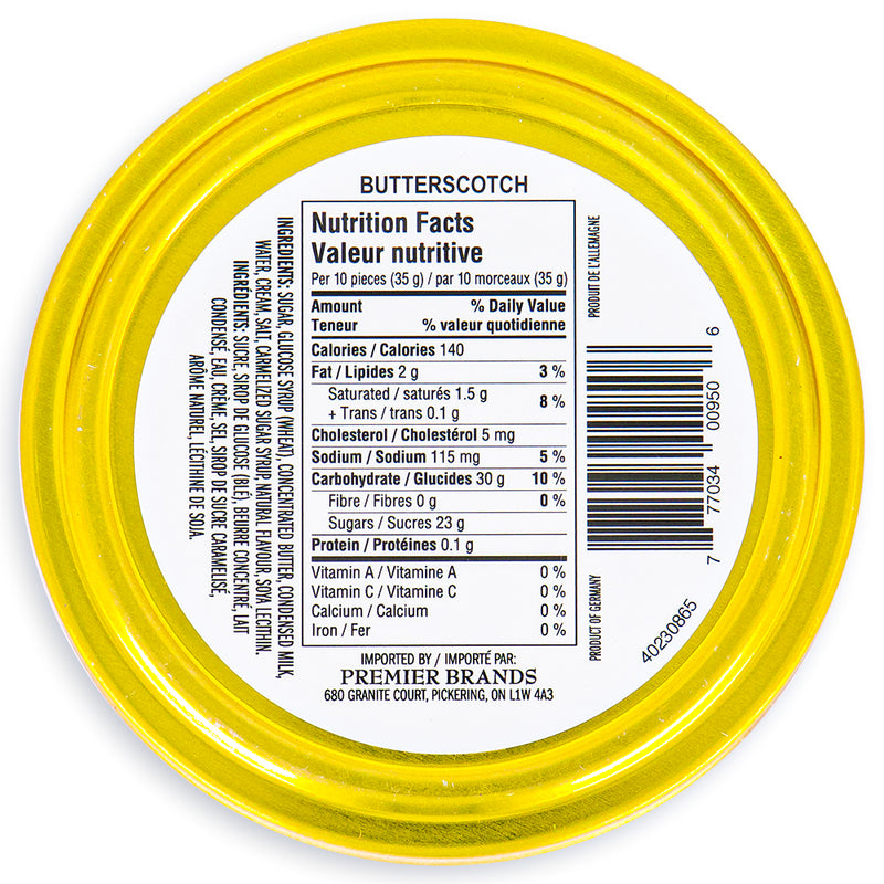Waterbridge Travel Tin Butterscotch Candy Premier Brands 175g Back Ingredients