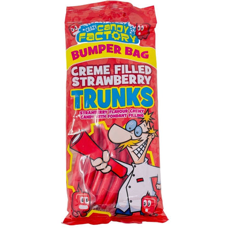 Crazy Candy Factory Creme Filled Strawberry Trunks Bumper Bag UK- 225g