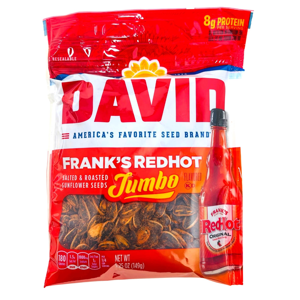 David Jumbo Sunflower Seeds Franks Red Hot - 5.25oz - Franks Red Hot Sauce - Sunflower Seeds - David Sunflower Seeds - Jumbo Sunflower Seeds