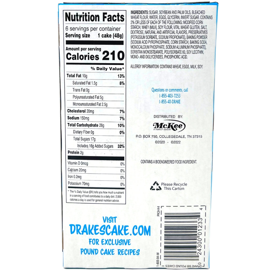 Drakes Mini Pound Cakes - 284g - Nutrition Facts
