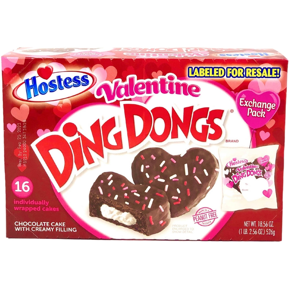 Hostess Ding Dongs Valentine Exchange Cakes - 16 Pack