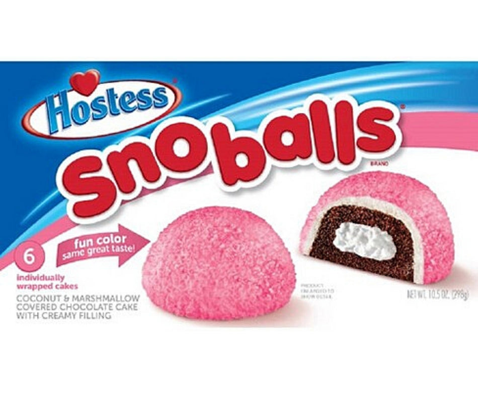 Hostess SnoBalls Pink 6 Pack - 298g valentines day round cakes snowballs hostess snacks coconut marshmallow twinkies