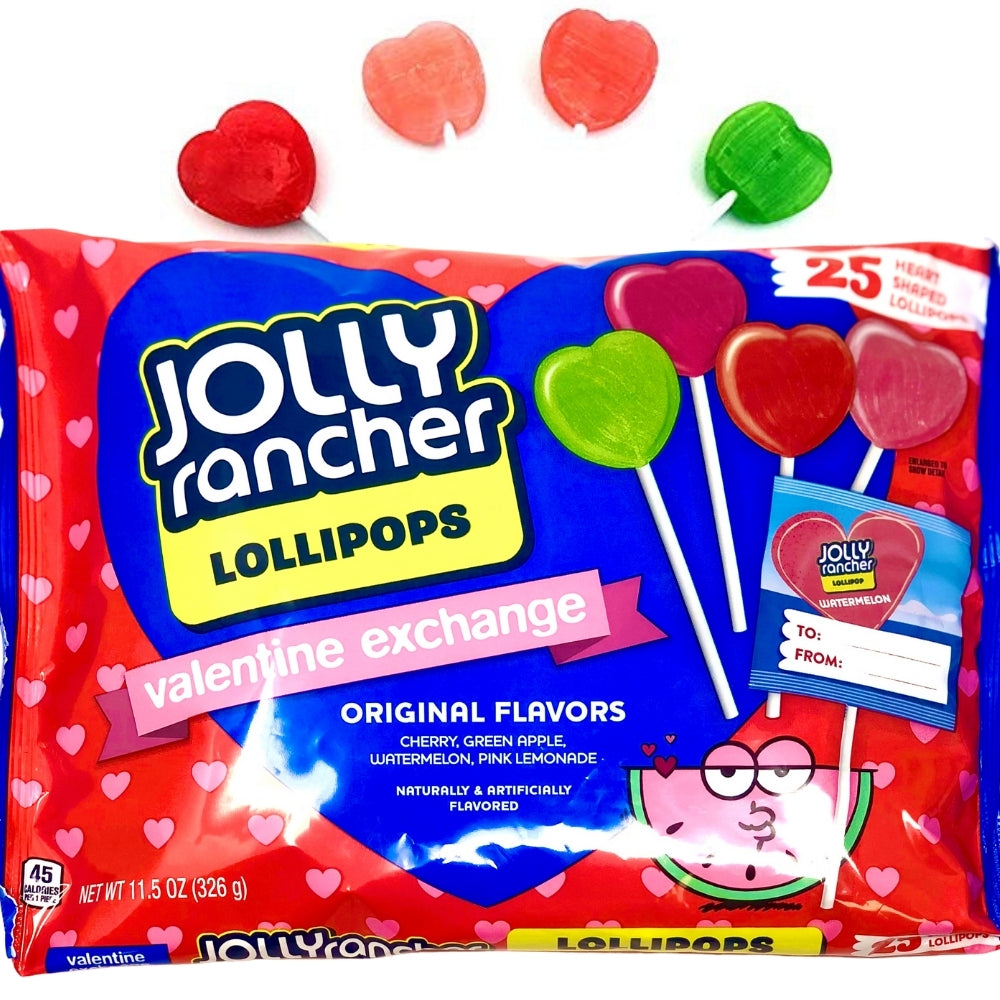 Jolly Rancher Assorted Valentine exchange lollipops Pops 25 pc school kids classroom peanut free cherry green apple watermelon pink lemonade classroom safe allergy free