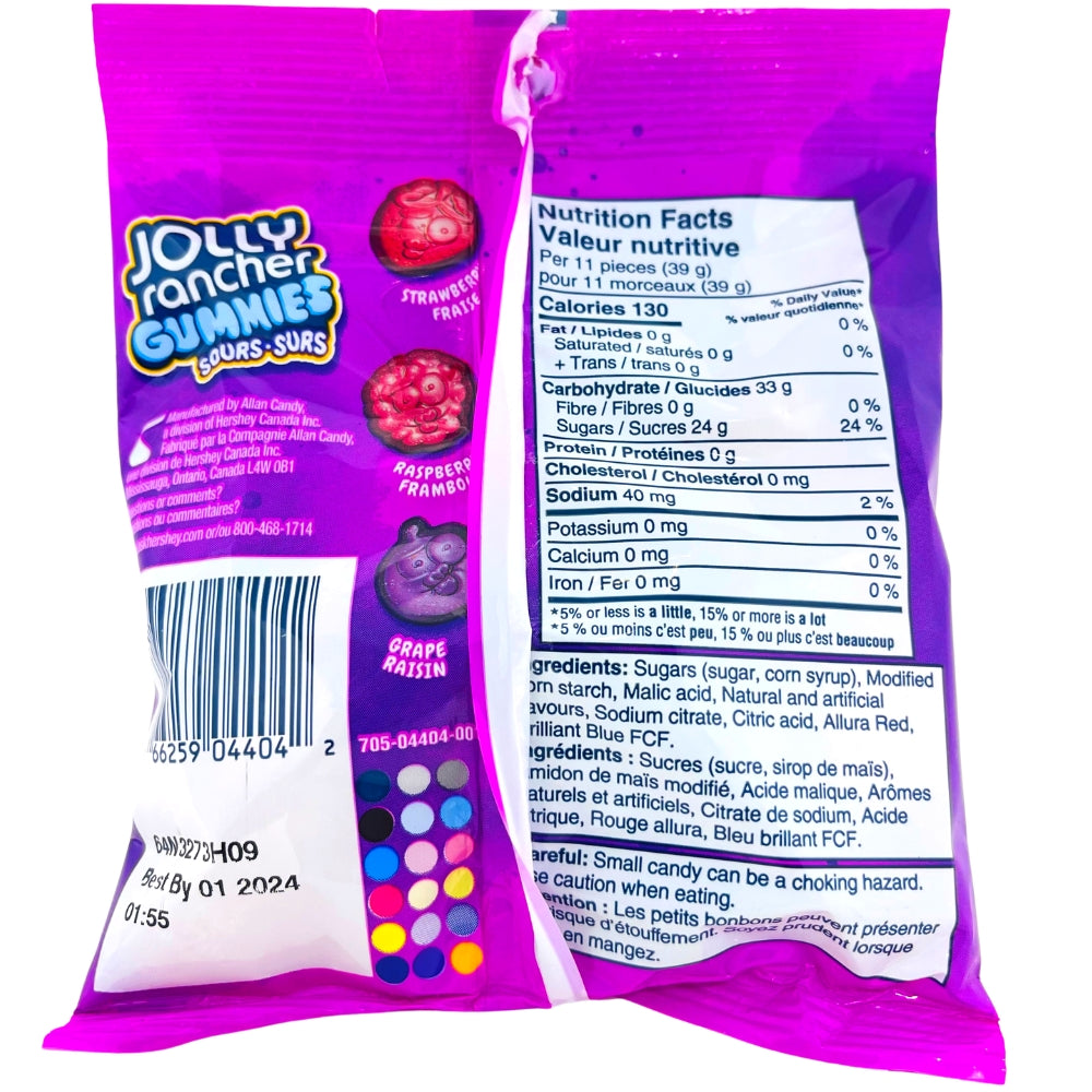 Jolly Rancher Gummies Sour Berries - 182g - Sour Candy - Gummies from Jolly Rancher - Back - Nutritional Info - Ingredients