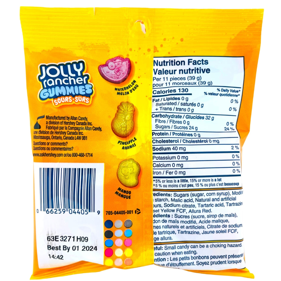 Jolly Rancher Gummies Sour Tropical - 182g Sour Candy - Gummies from Jolly Rancher - Back - Ingredients - Nutritional Info