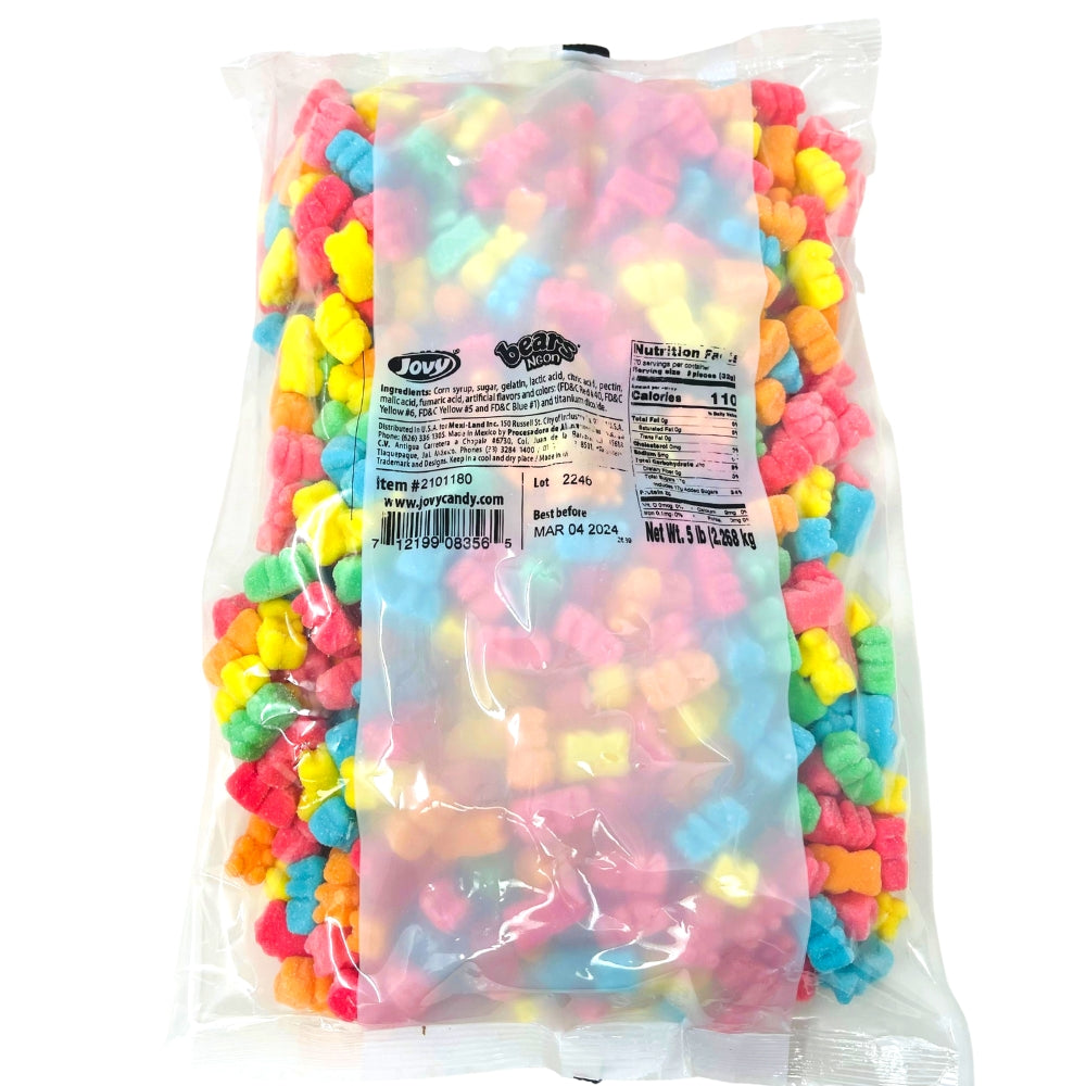 Jovy Gummy Bears Neon - 5lbs - Gummy Bear Candy - Bulk Candy