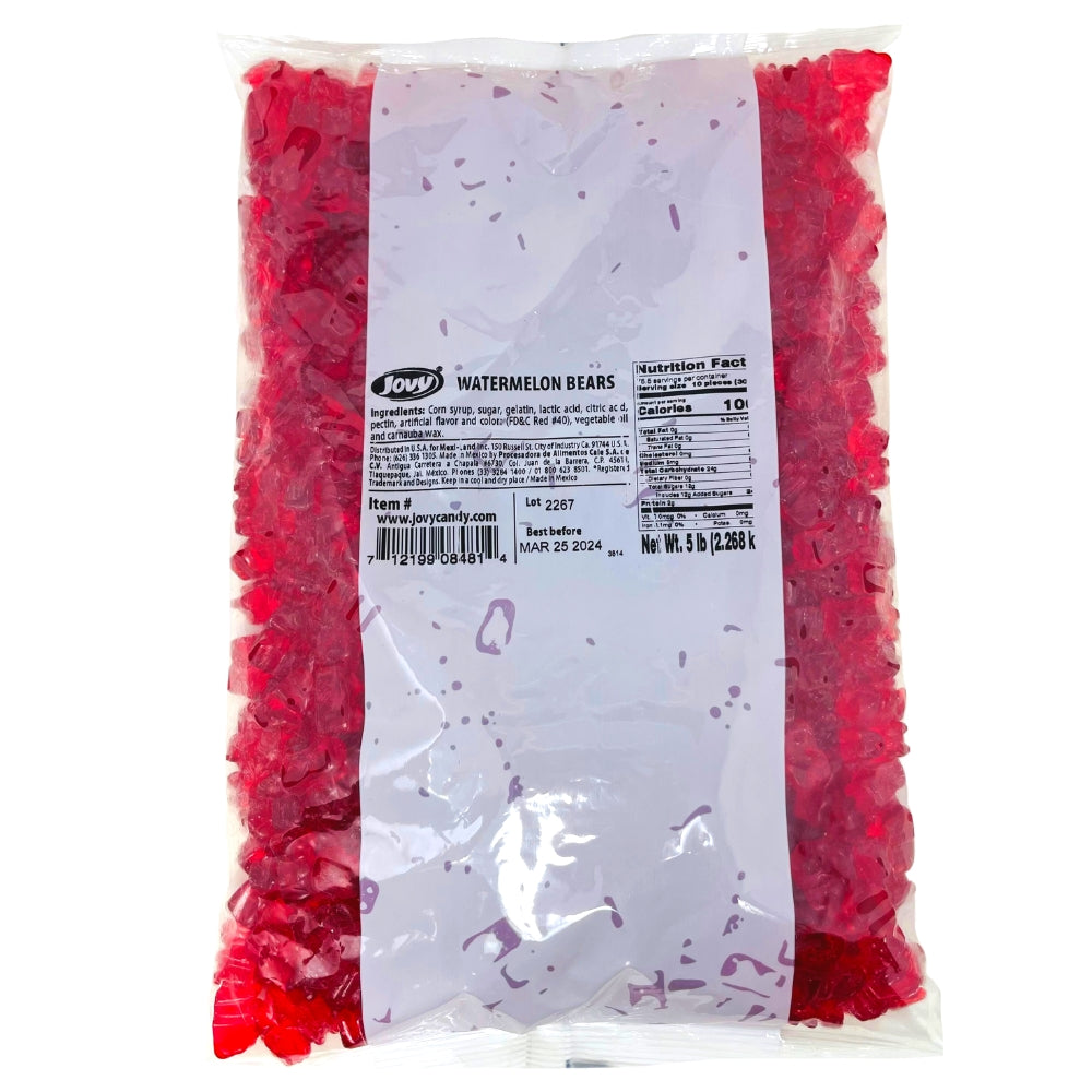 Jovy Gummy Bears Watermelon - 5lbs - Gummy Candy - Candy Buffet - Bulk Candy - Party Favour - Gummy Bears