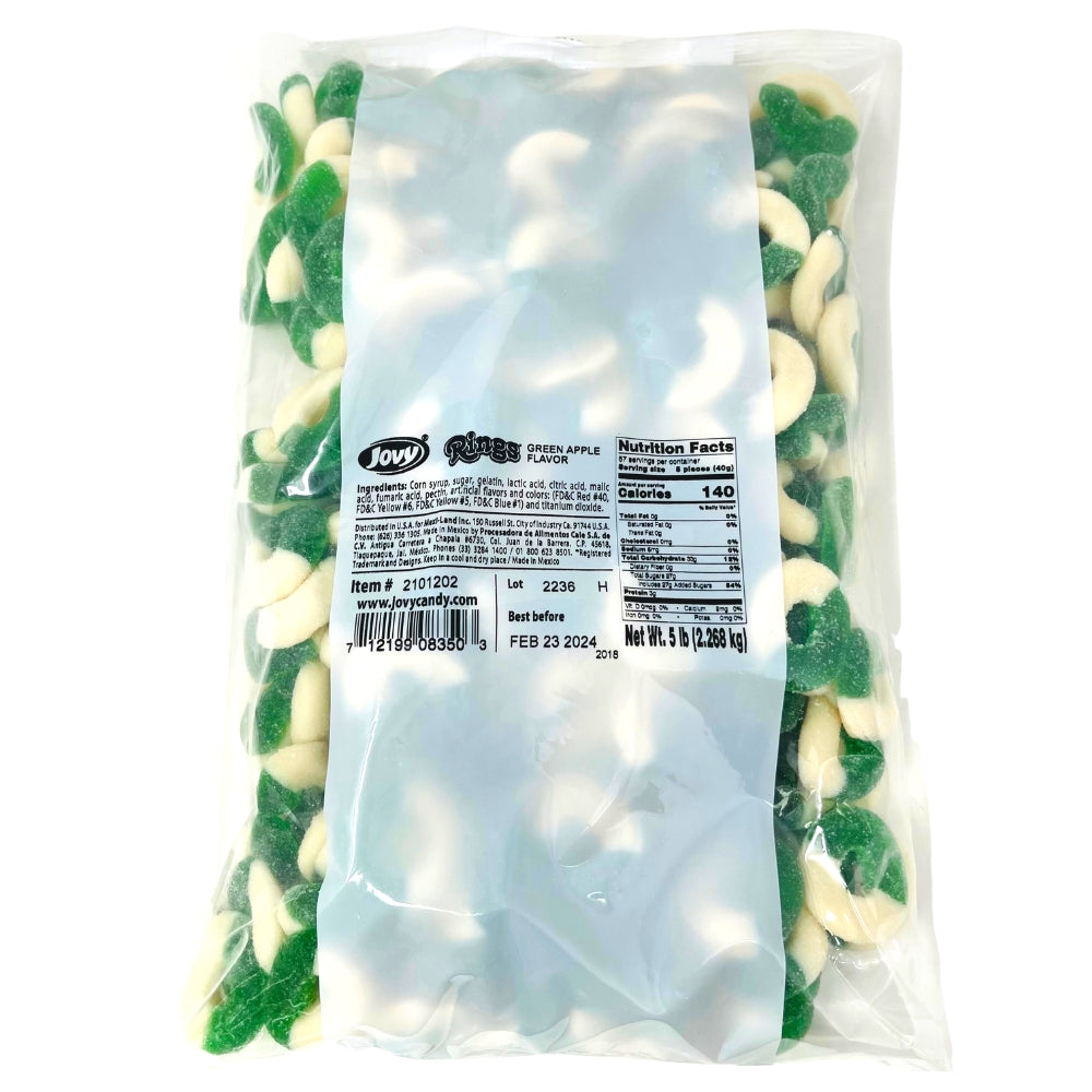 Jovy Gummy Rings Green Apple - 5lbs - Gummy Bear Candy - Bulk Candy