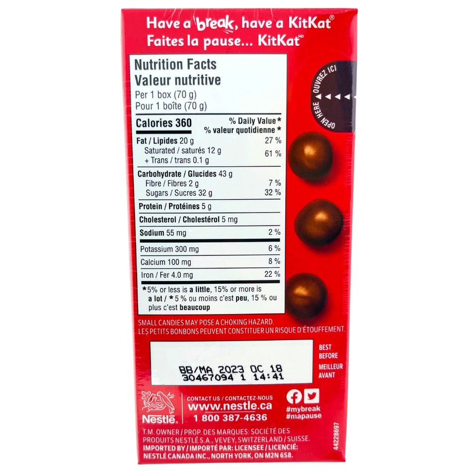Kit Kat Pops - 70g - Canadian Chocolate Bars - Nutritional Info - Ingredients - Back