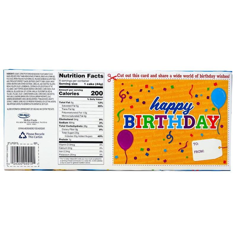 Little Debbie Birthday Cakes - 352g -Little Debbie Birthday Cakes - 352g - American Snacks from Little Debbie- Nutrition Facts - Ingredients