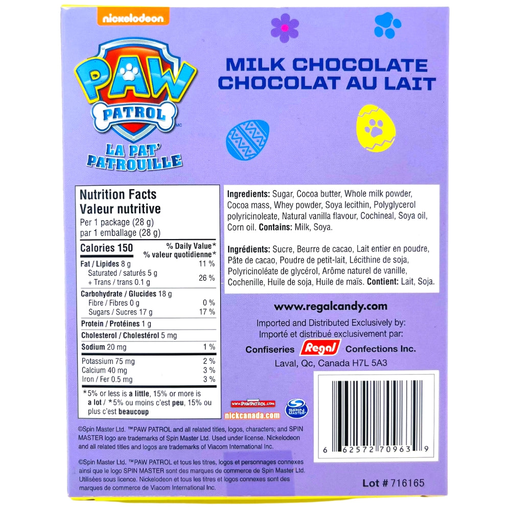 Paw Patrol Milk Chocolate Easter Box - 28g - Back