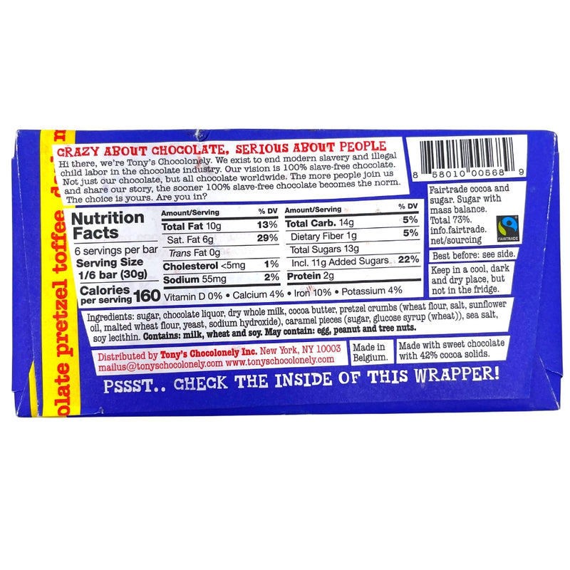 Tony's Chocolonely Dark Milk Chocolate Pretzel Toffee - 180g Backside