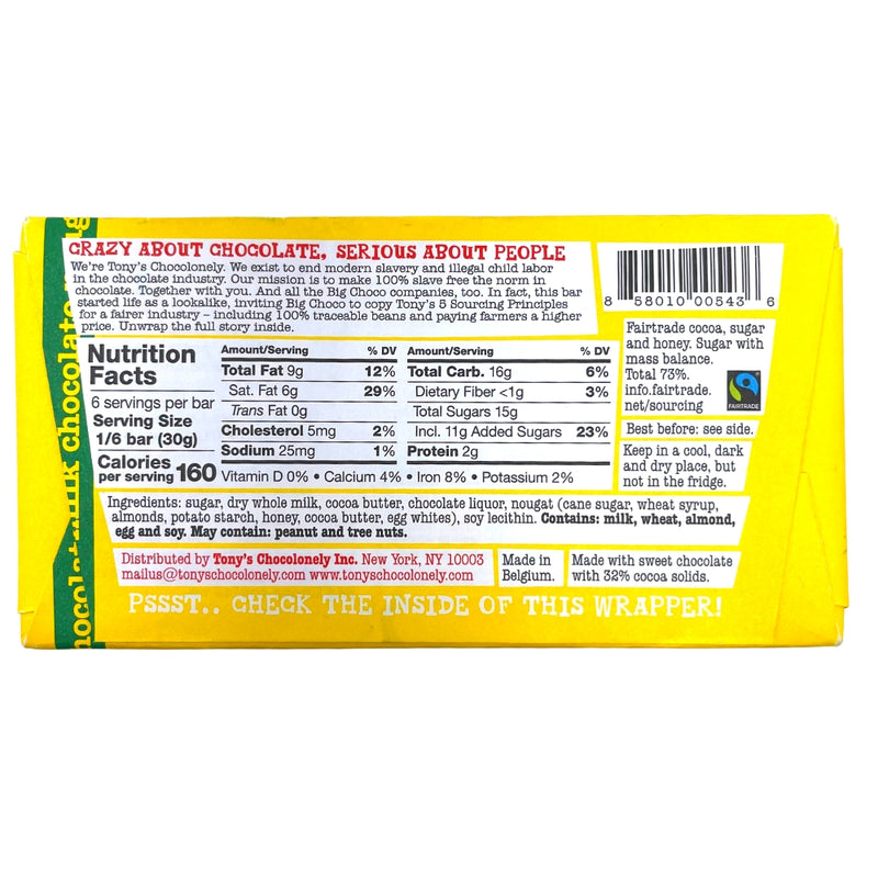 Tony's Chocolonely Milk Chocolate Nougat - 180g Backside