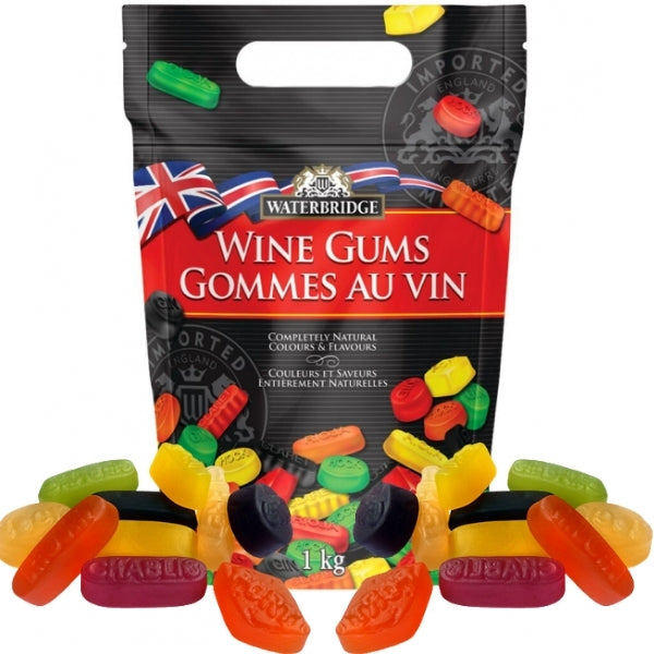 Waterbridge Wine Gums 1kg | British Candy | Old Fashioned Retro Candies | Canada, USA, Europe, UK | Novelty confectionery online candy store: exclusive, popular, top rated, limited edition, premium snacks, treats, goods, gifts, specialty gift sets, gift ideas | moose beaver maple leaf assorted colours shapes candy bowl office treats share pouch bag | 150 Anniversary Canadian gummies soft gummy vegan vegetarian gelatin-free special edition