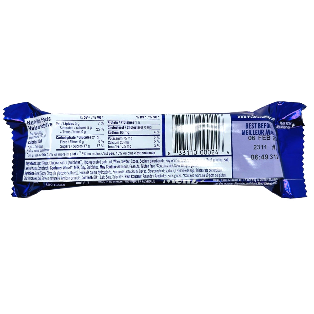 Violet Crumble Candy Bars - 30g (Aus) - Nutrition Facts