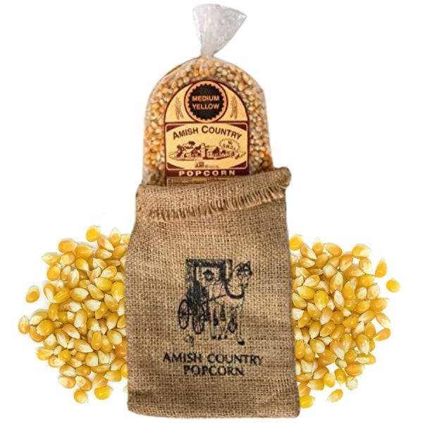 Amish Country Medium Yellow Popcorn Kernels  Premium Quality Popcorn in a Burlap Bag 2 lbs