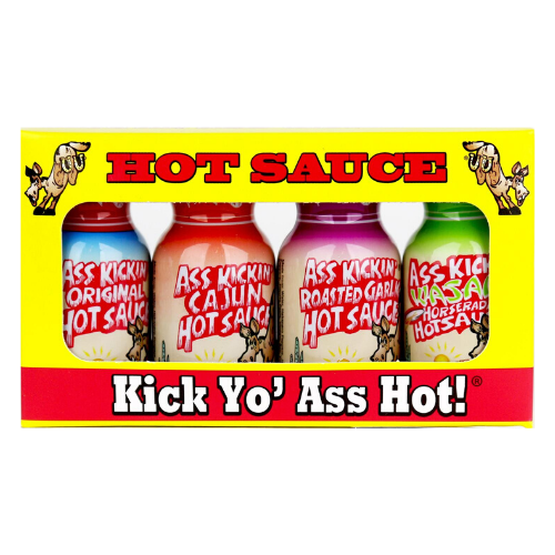 ass kickin hot sauce travel size sampler gift set original cajun roasted garlic wasabi candy funhouse online candy store canada