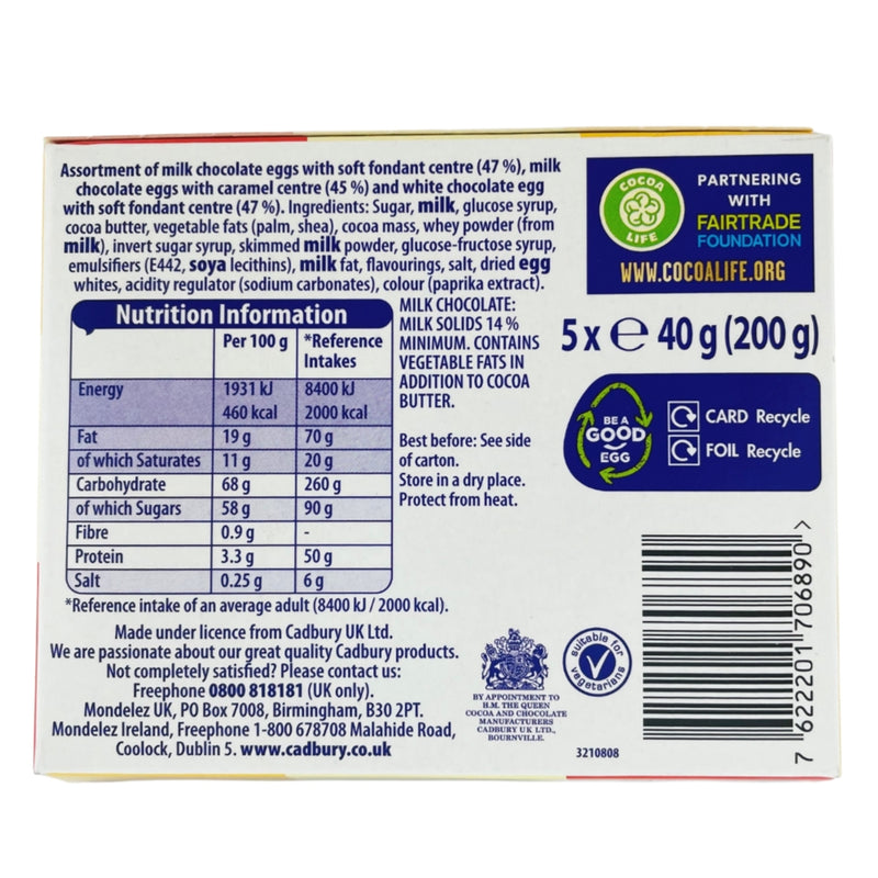 Cadbury Mixed Creme Egg Easter Gift Set 5pk - 200g ingredients nutrition facts