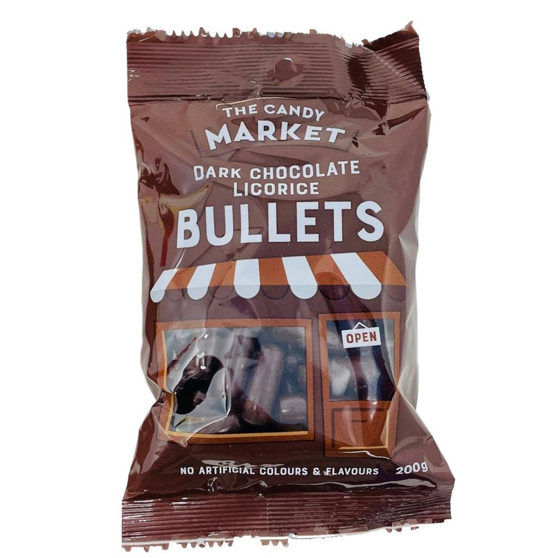 Candy Market Dark Chocolate Licorice Bullets - 200g (Aus)