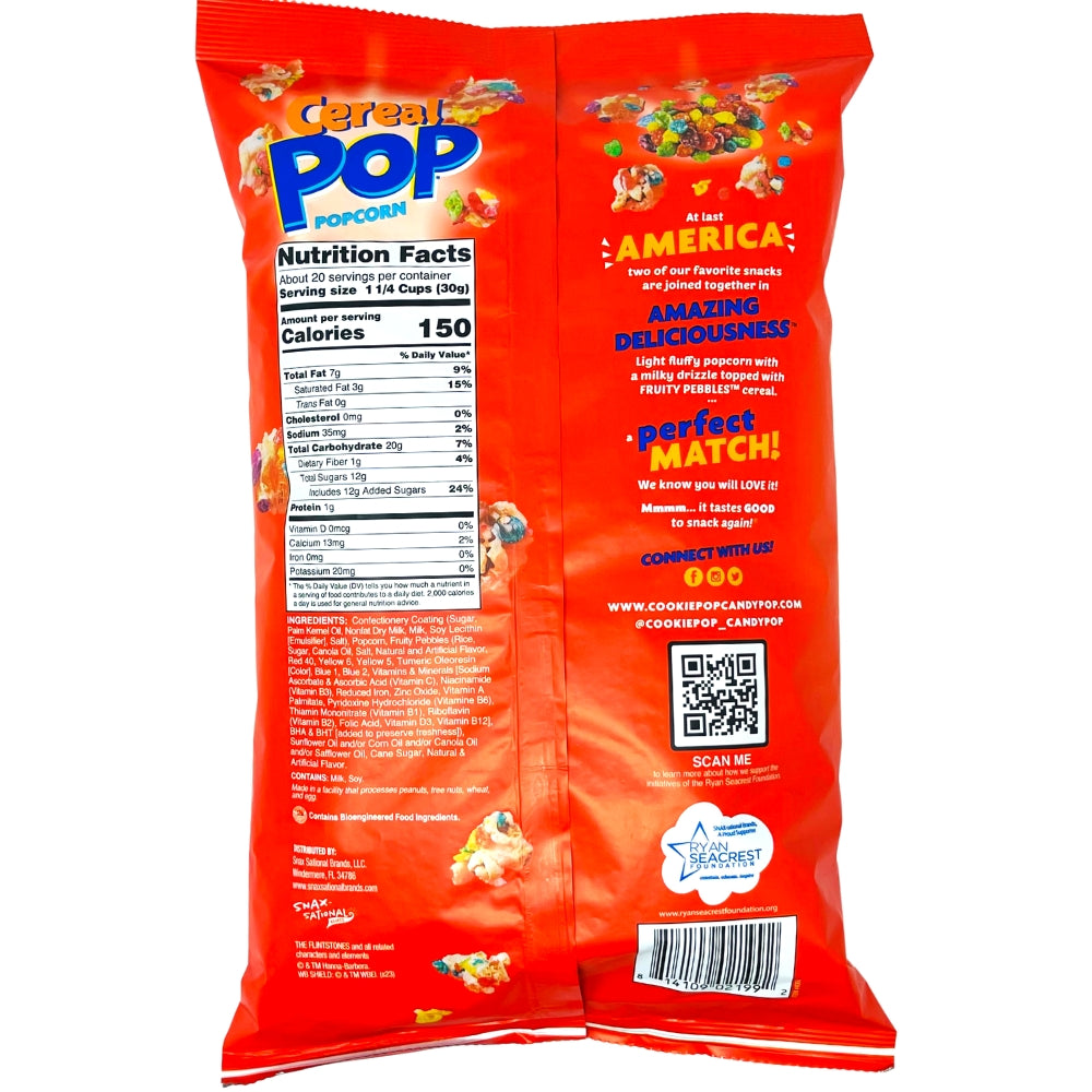 Cereal Pop Fruity Pebbles Popcorn - 567g - Nutrition Facts - Ingredients - American Snacks from Bedrock!