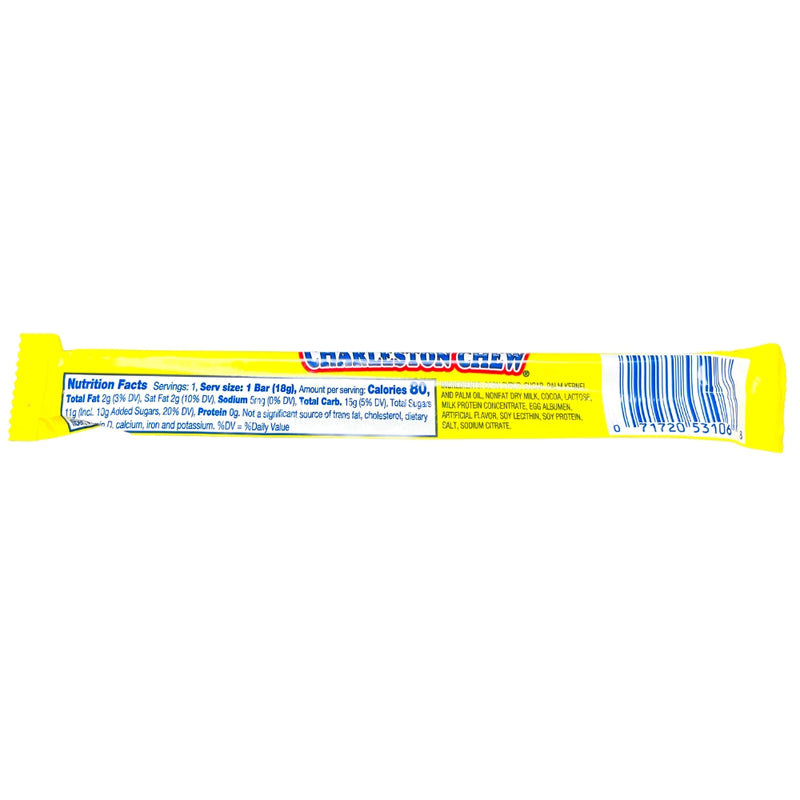 Charleston Chew Vanilla 18g - Nutrition Facts - Charleston Chew Vanilla Lines, Chewy nougat candy, Vanilla-flavoured candy strips, Rich chocolate coating, Nostalgic candy experience, Classic vanilla chew, Indulgent candy treat, Fun twist on candy classics, Chewy and delicious, Vanilla joy in every bite - Charleston Chew - Nougat Candy - Nougat Chocolate