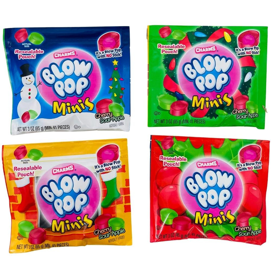 Charms Blow Pop Minis Christmas Pouch - 85g - Charms Blow Pop Minis - Holiday Lollipop Assortment - Christmas Candy Pouch - Festive Candy Mix - Stocking Stuffer Sweets - Bite-Sized Lollipop Joy - Charms Candy - Christmas Candy 