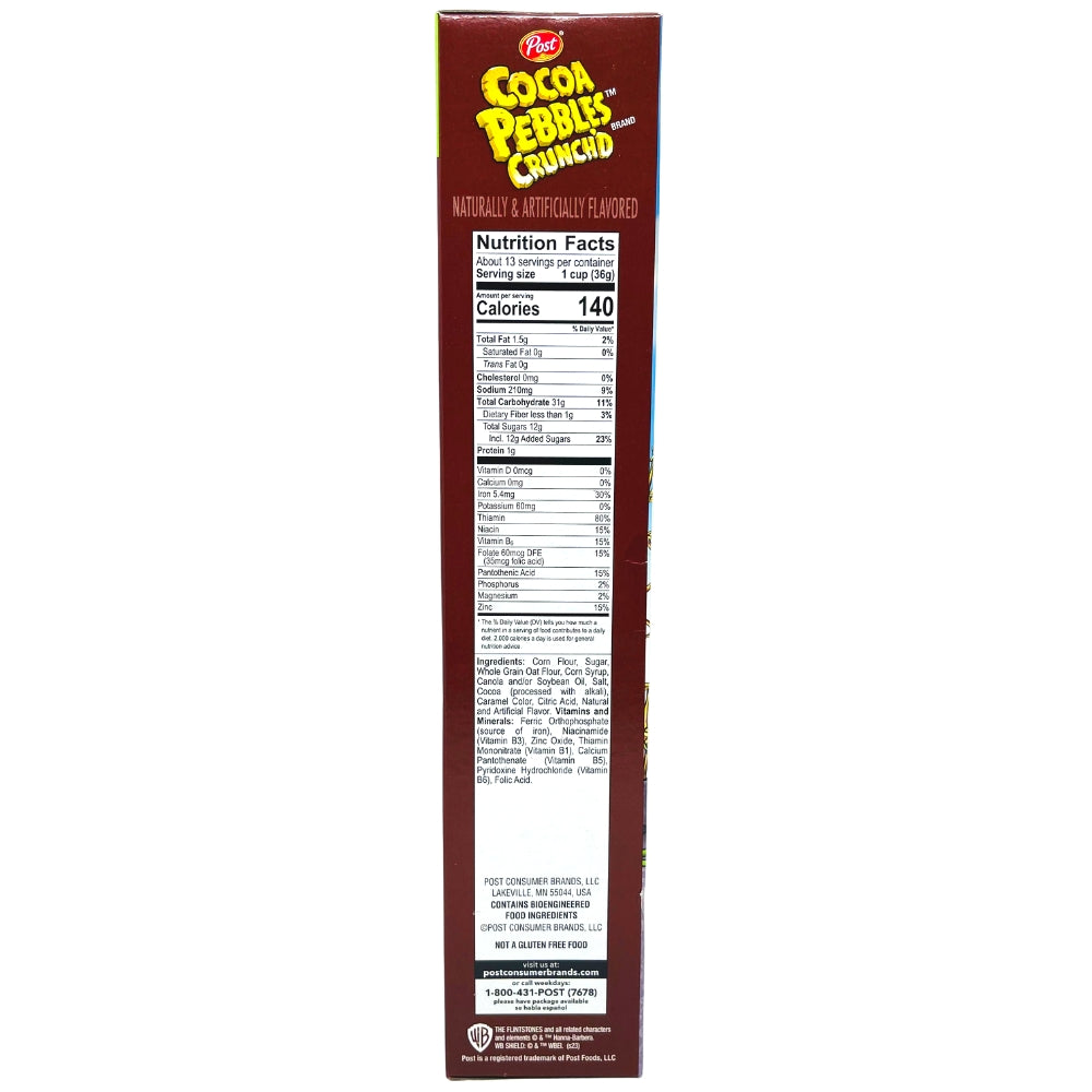 Cocoa Pebbles Crunch'd Family Size Cereal - 467g - Nutrition Facts