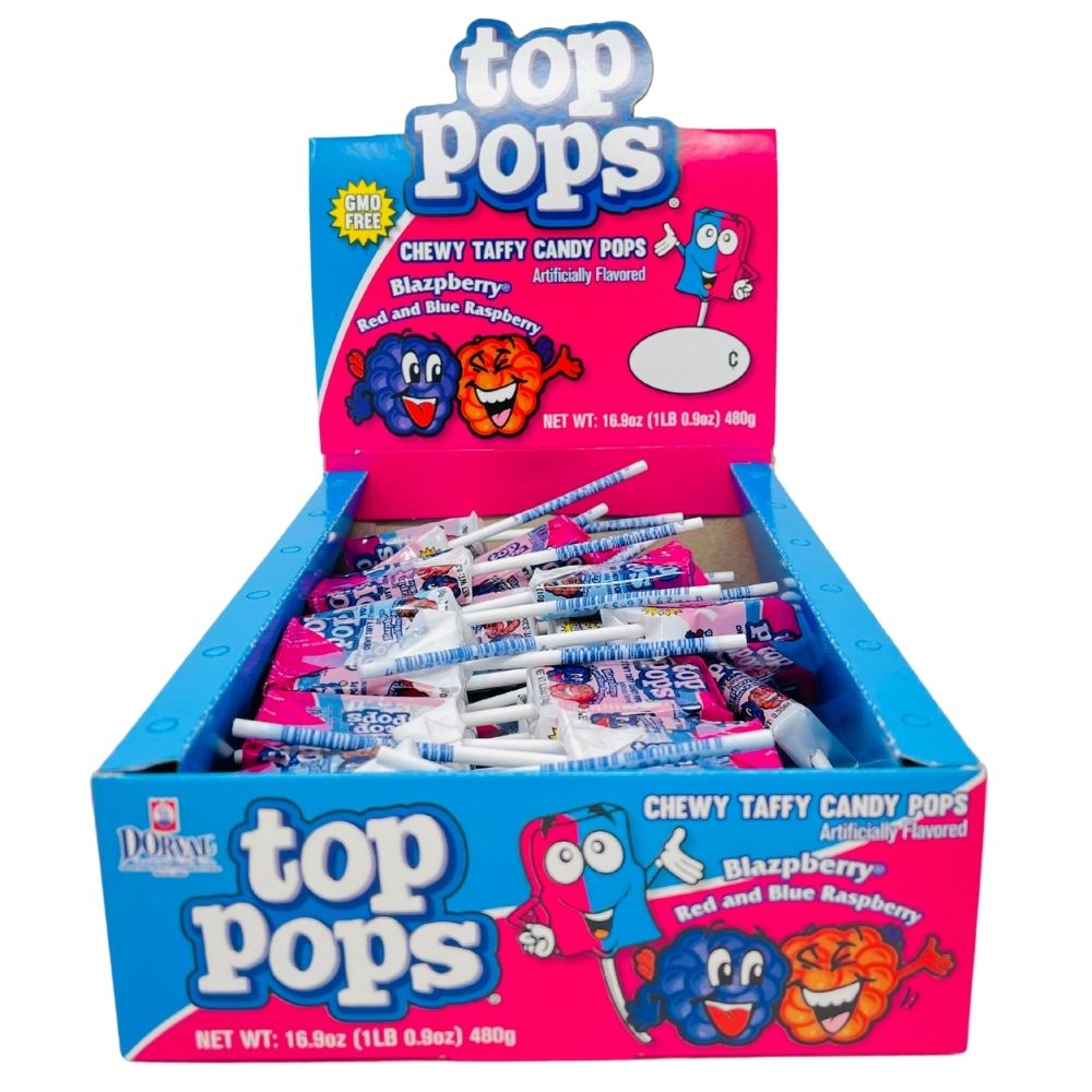 Dorval Top Pops Chewy Taffy Candy Pops Blazpberry Red and Blue Raspberry 480 g Candy Funhouse Online Candy Shop
