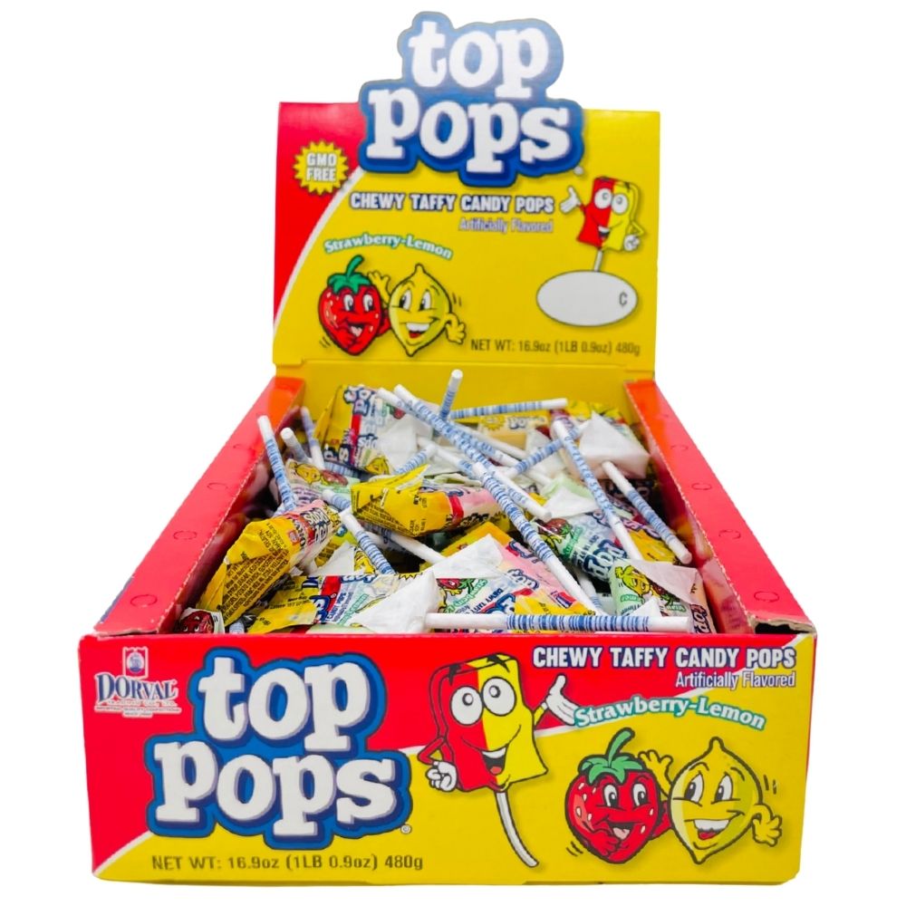 Dorval Top Pops Chewy Taffy Candy Pops Strawberry Lemon 480 g Candy Funhouse Online Candy Shop