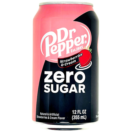 Dr Pepper Zero Sugar Strawberries and Cream - 355mL - Dr Pepper - American Soda - Zero Sugar Dr Pepper - Strawberry & Cream Dr Pepper