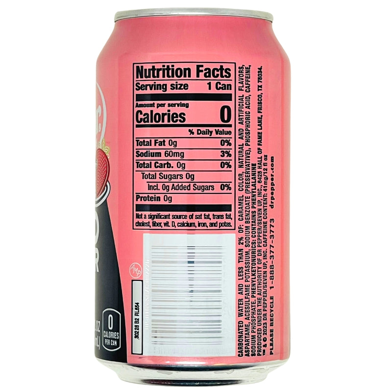 Dr Pepper Zero Sugar Strawberries and Cream - 355mL - Nutrition Facts