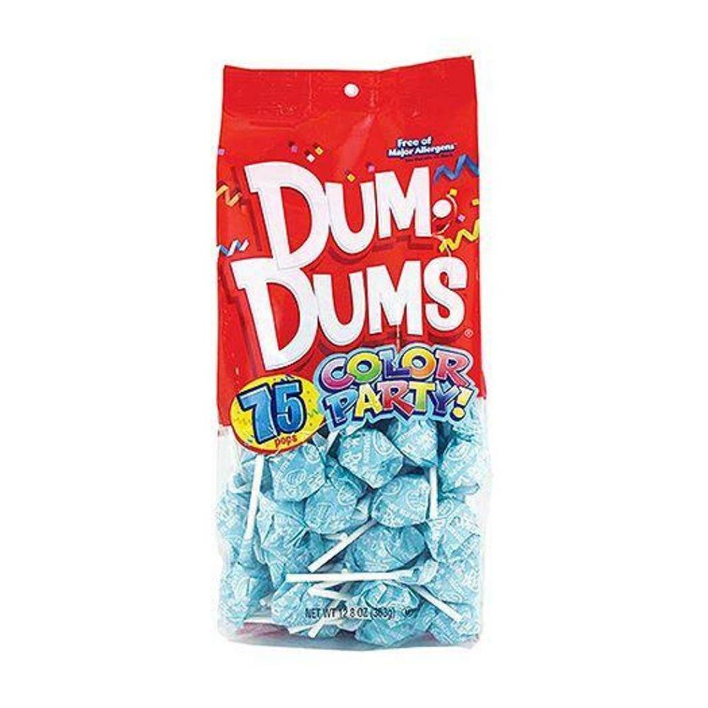 Dum Dums Color Party Light Blue Blu Raspberry Lollipops-75 CT