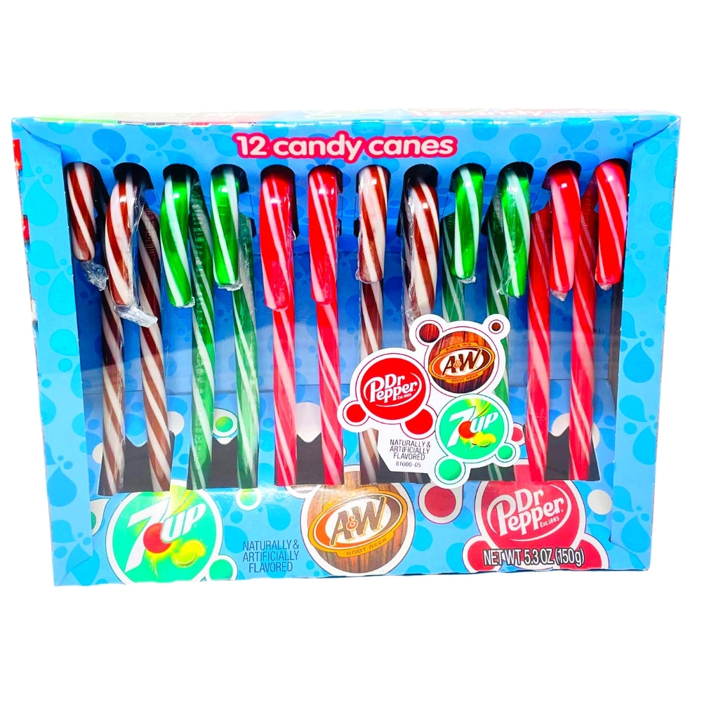 Soda Pop Candy Canes | Dr.Pepper, 7 Up, A&W Root Beer - 12PK
