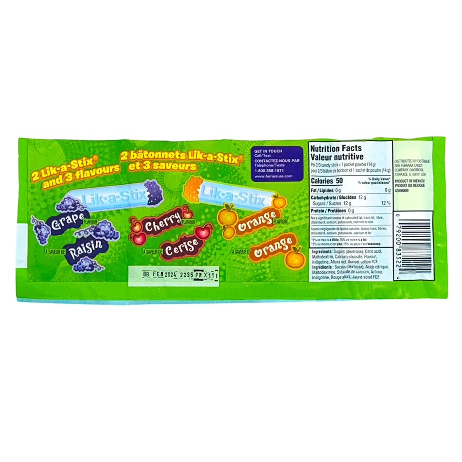 Fun Dip Orange Cherry Grape Candy - 40.5 g - Nutrition Facts