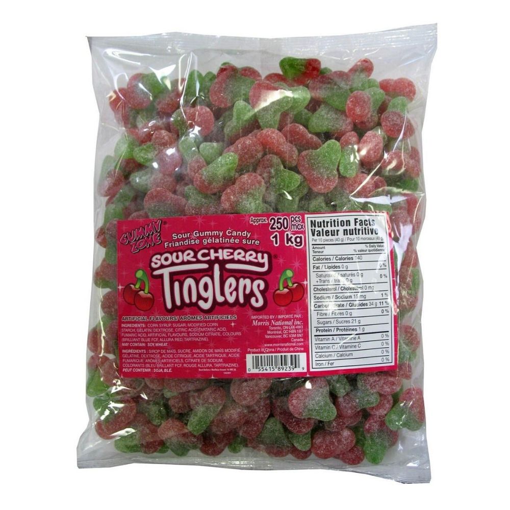 Gummy Zone Sour Cherry Tinlglers Gummy Candies-Bulk Candy Canada, Gummy Zone Sour Cherry Tinglers Candy, tangy excitement, burst of zesty zing, tingle of tartness, tingling flavor explosion, snacking adventure, sour showdown, zesty indulgence, gummy candy, sour gummies, sour gummy, bulk candy