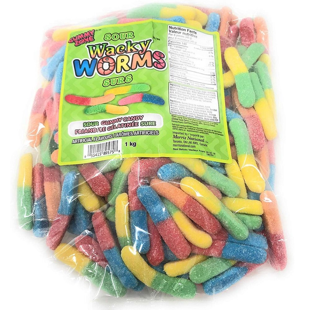 Gummy Zone Sour Wacky Worms Gummy Candies-Bulk Candy Canada