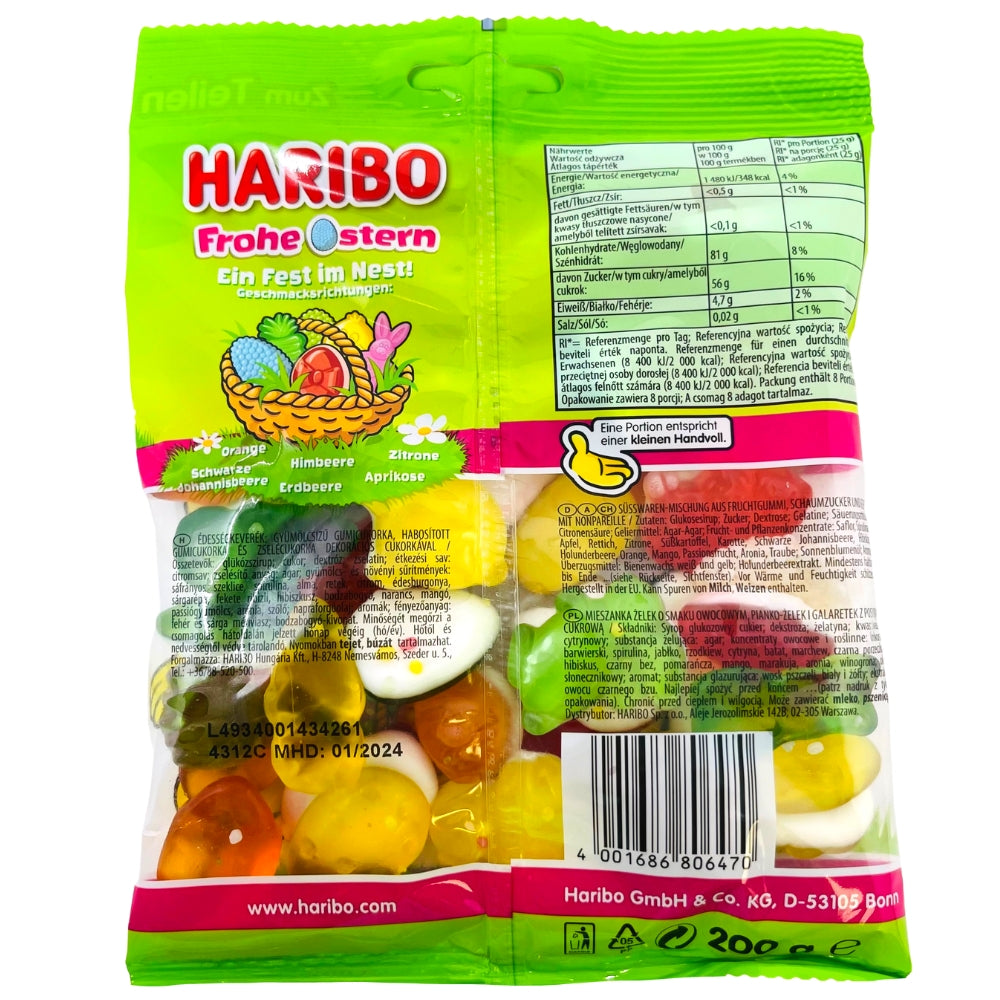 Haribo Frohe Ostern (Happy Easter) (Ger) - 200g - Nutrition Facts  - Haribo - Haribo Candy - Gummy Candy - Gummies - Easter Candy