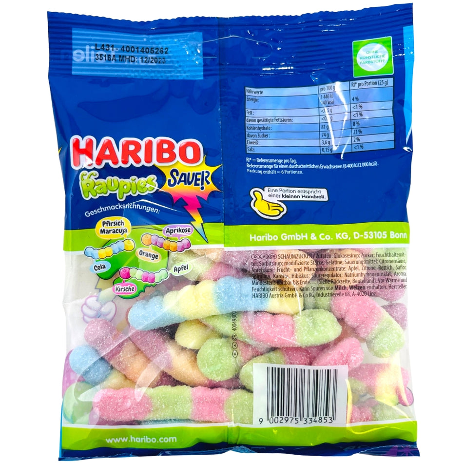 Haribo Raupies Sauer (Sour Caterpillars) (Germany) 160g - Sour Gummies from Haribo - Ingredients