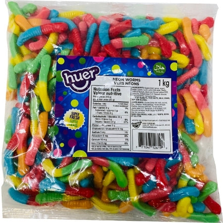 Huer Neon Worms Halal Candy - 1 kg Bulk Candy