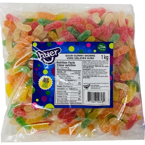 Huer Sour Gummy Worms Halal Candy - 1 kg Bulk Candy Canada