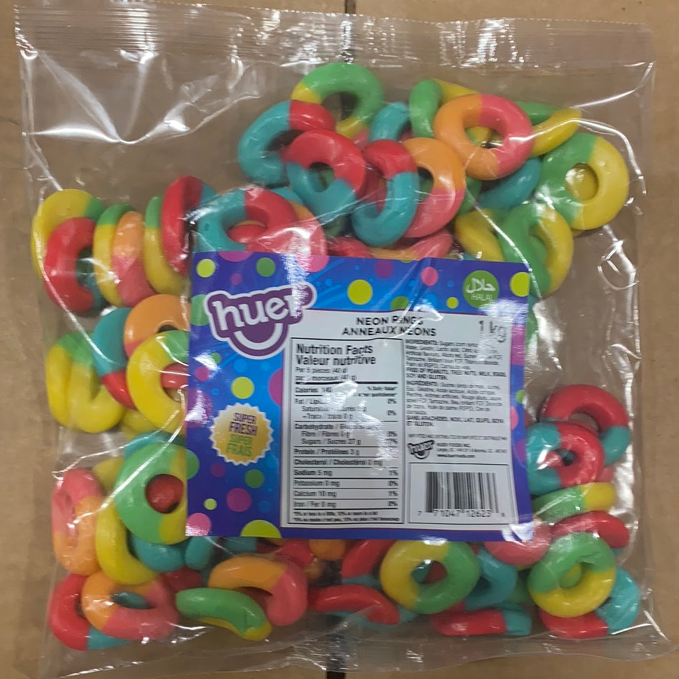Huer Neon Rings Halal Candy - 1kg Bulk Candy