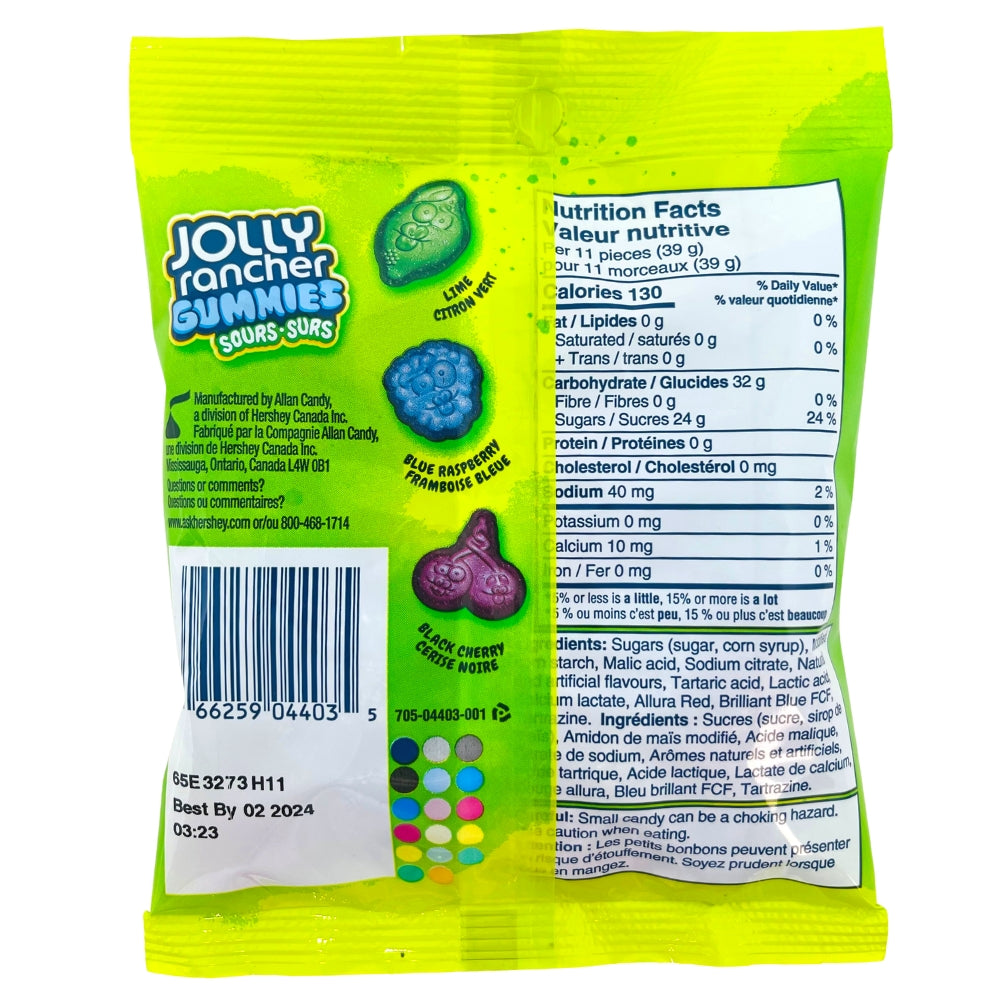 Jolly Rancher Gummies Sours - 182g - Nutrition Facts