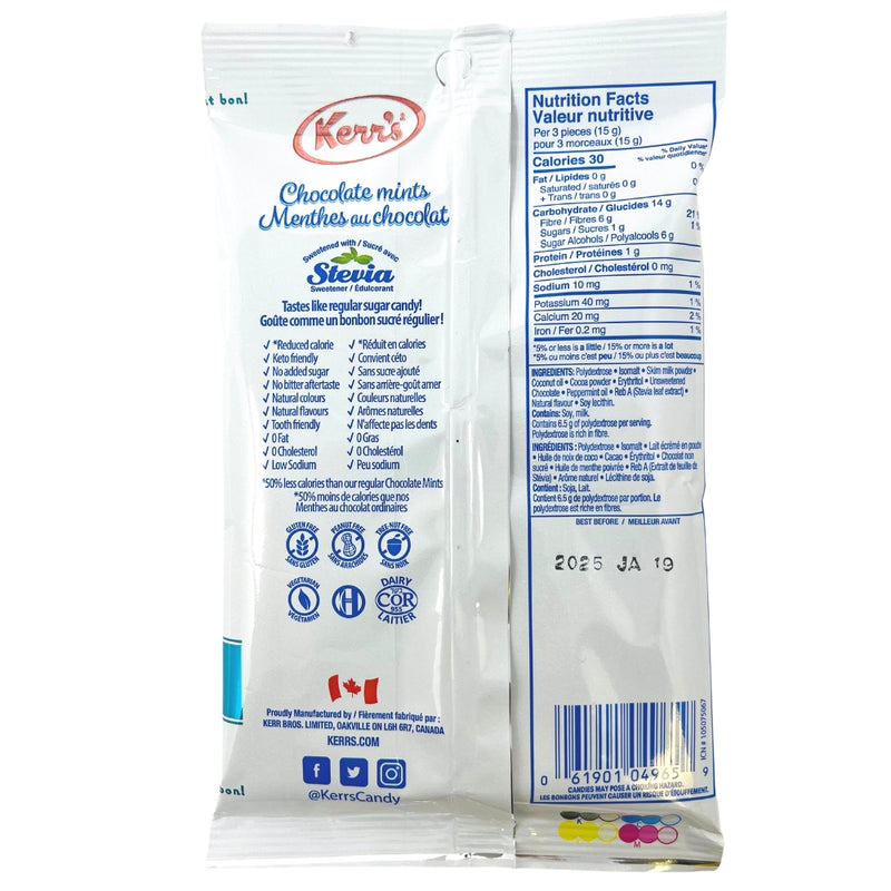 Kerr's Light Chocolate Mints No Sugar Added - 80g - Nutrition Facts 