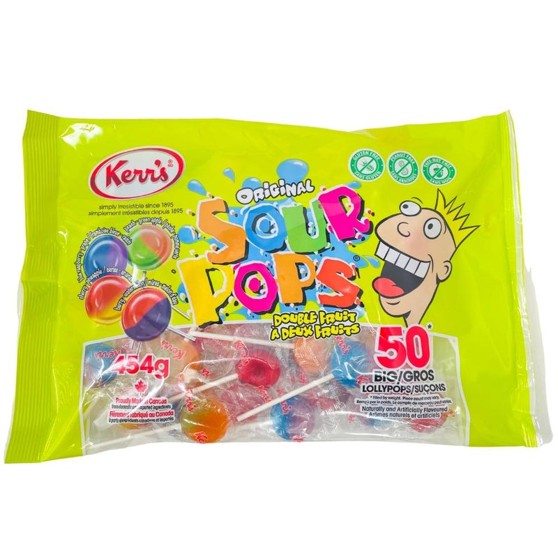 Kerr's Original Sour Double Fruit Pops - 454g - Kerr's Sour Double Fruit Pops - Tangy fruit lollipops - Zesty sour candy - Flavour-packed fruit pops - Double fruit sensation - Best sour lollipops - Fruity and sour candy - Kerr's candy for fruit lovers - Tangy twist lollipops - Irresistible sour treats - Kerrs Candy - Kerrs - Kerr’s - Sour Candy