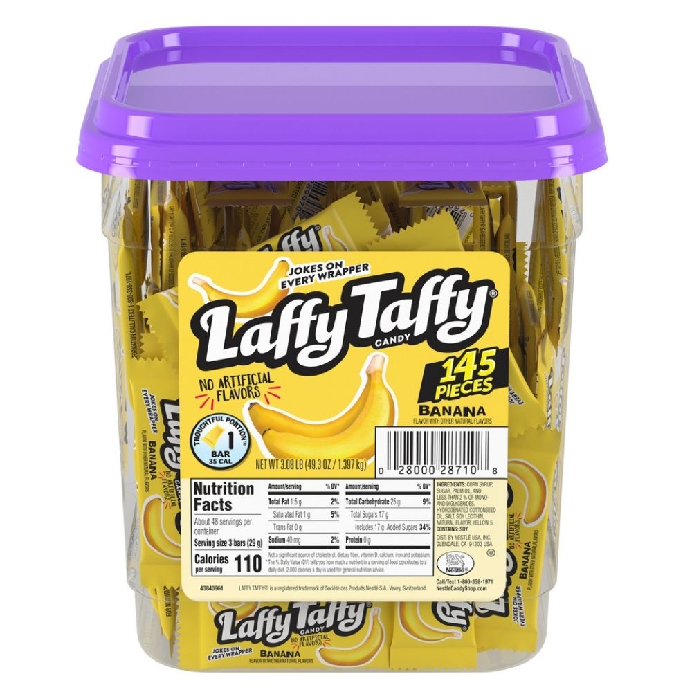 Laffy Taffy Banana Candy - 145 Count Bulk Candy Tub - Wonka Candy